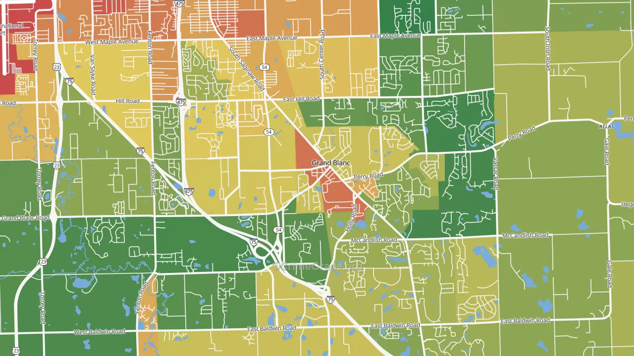 Grand Blanc, MI Map of Vandalism Rates