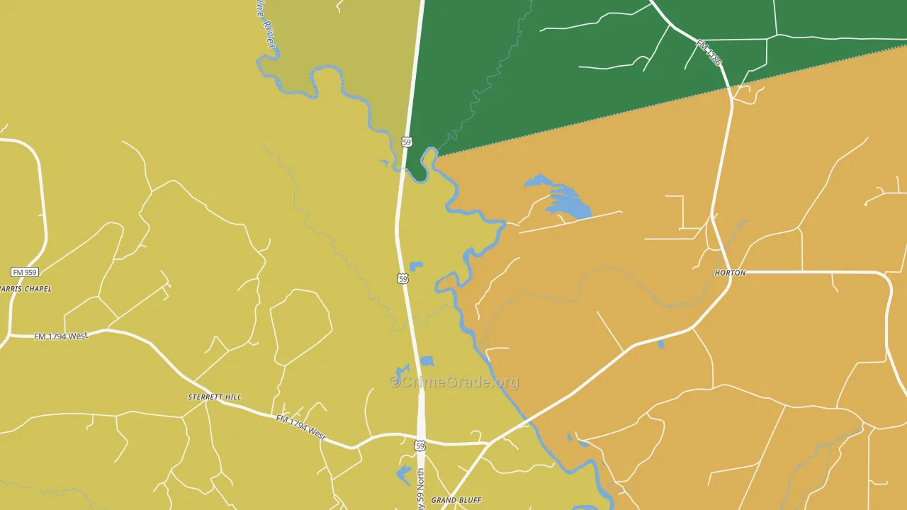 Grand Bluff, TX Map of Vandalism Rates