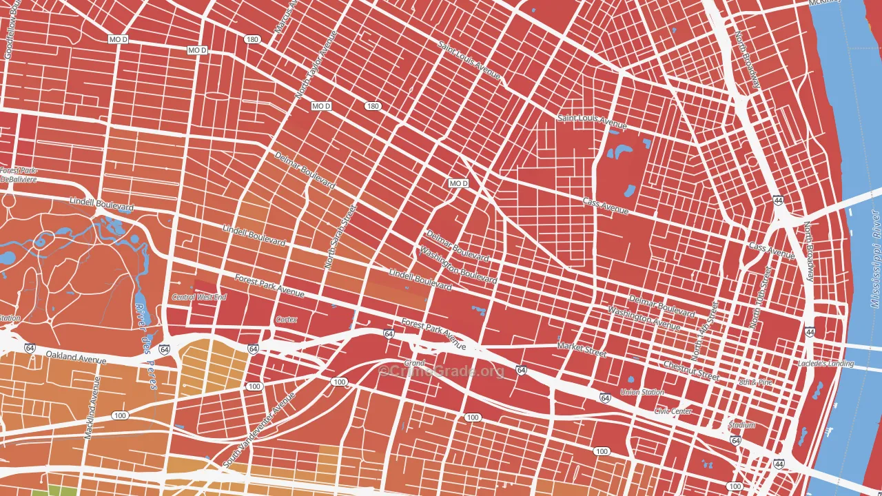 Grand Center, St. Louis, MO Map of Vandalism Rates