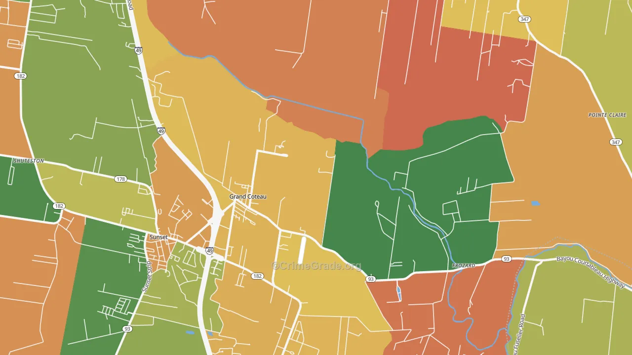 Grand Coteau, LA Map of Vandalism Rates