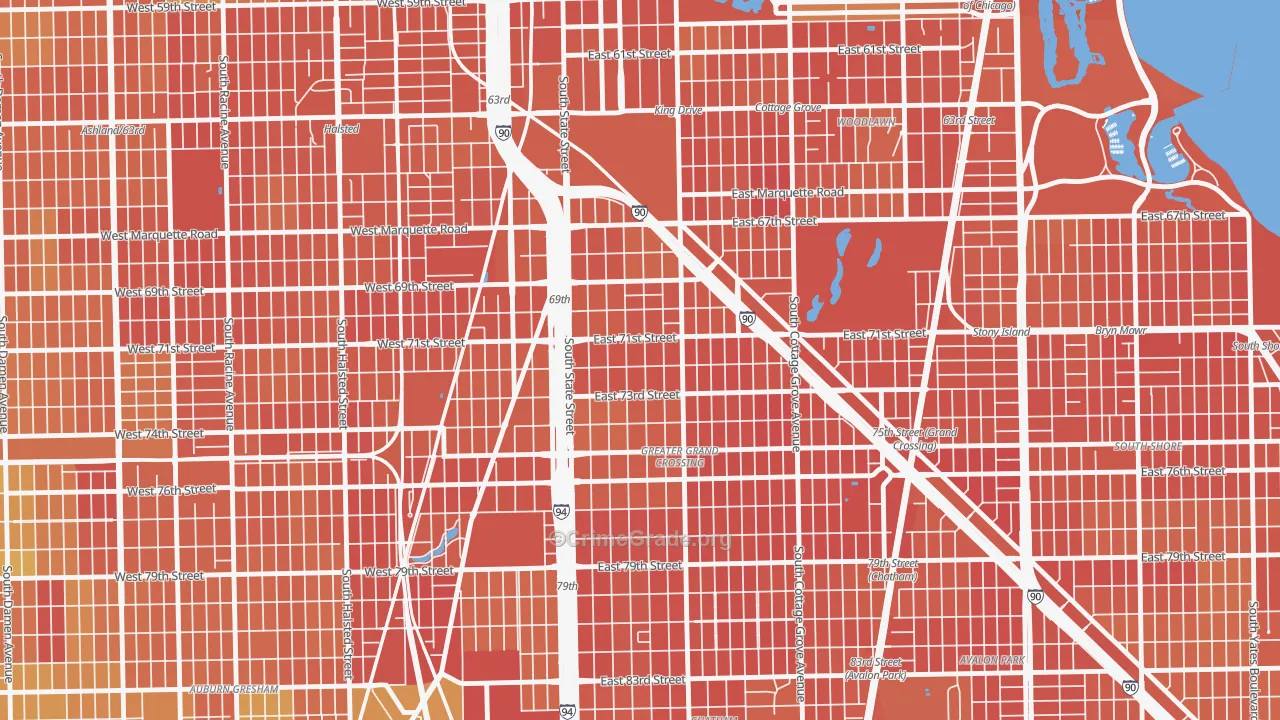Grand Crossing, Chicago, IL Map of Vandalism Rates