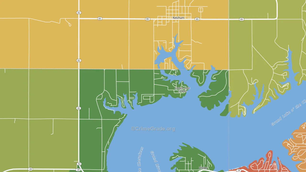 Grand Lake Towne, OK Map of Vandalism Rates