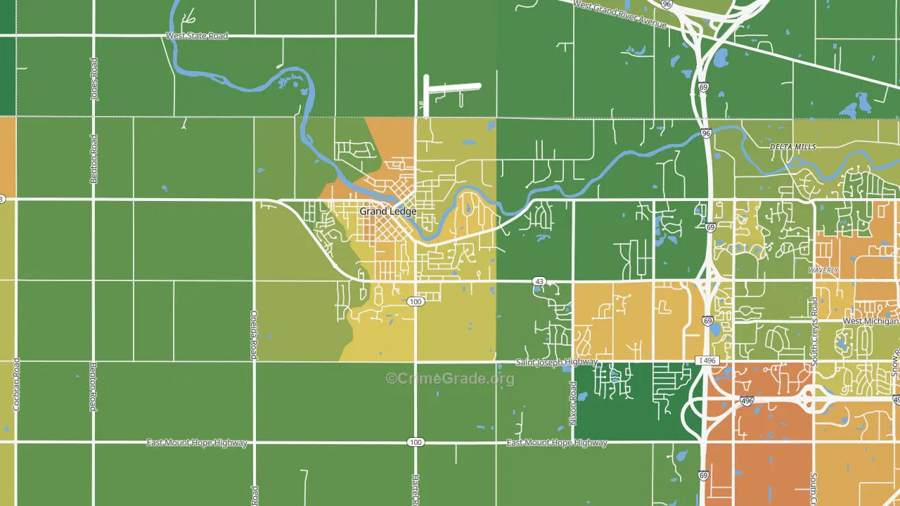 Grand Ledge, MI Map of Vandalism Rates
