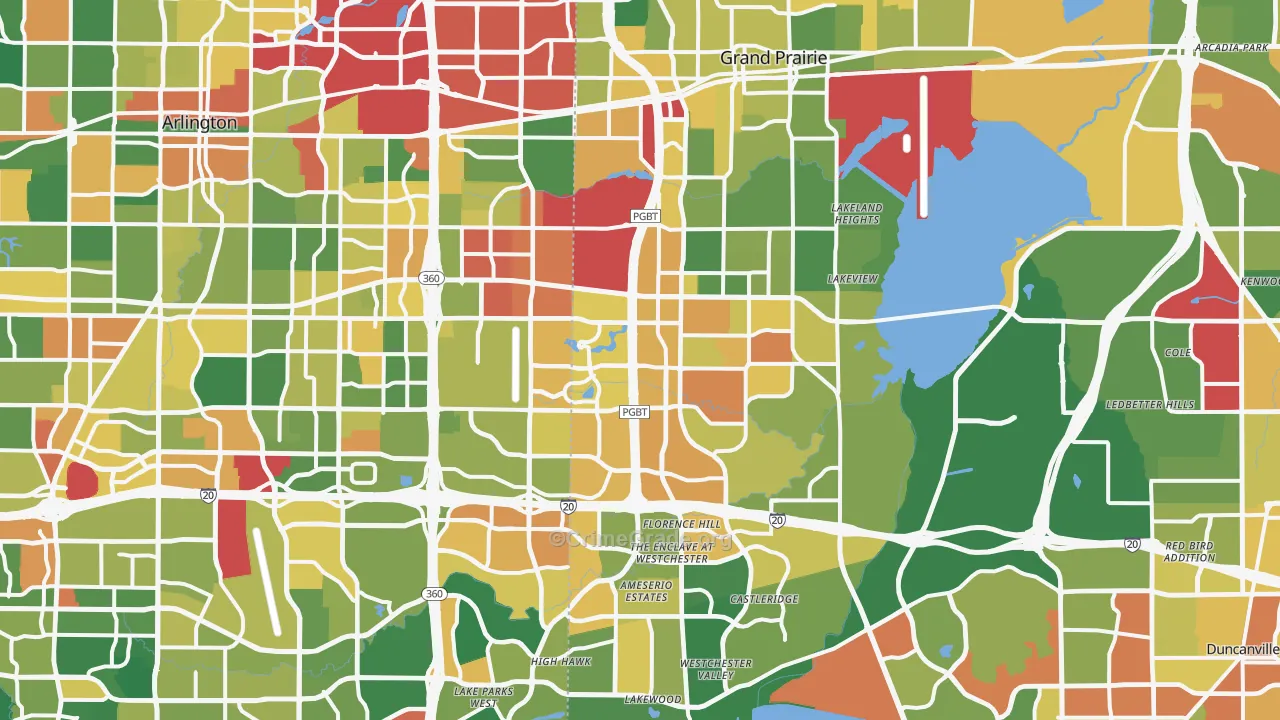 Grand Prairie, TX Map of Vandalism Rates