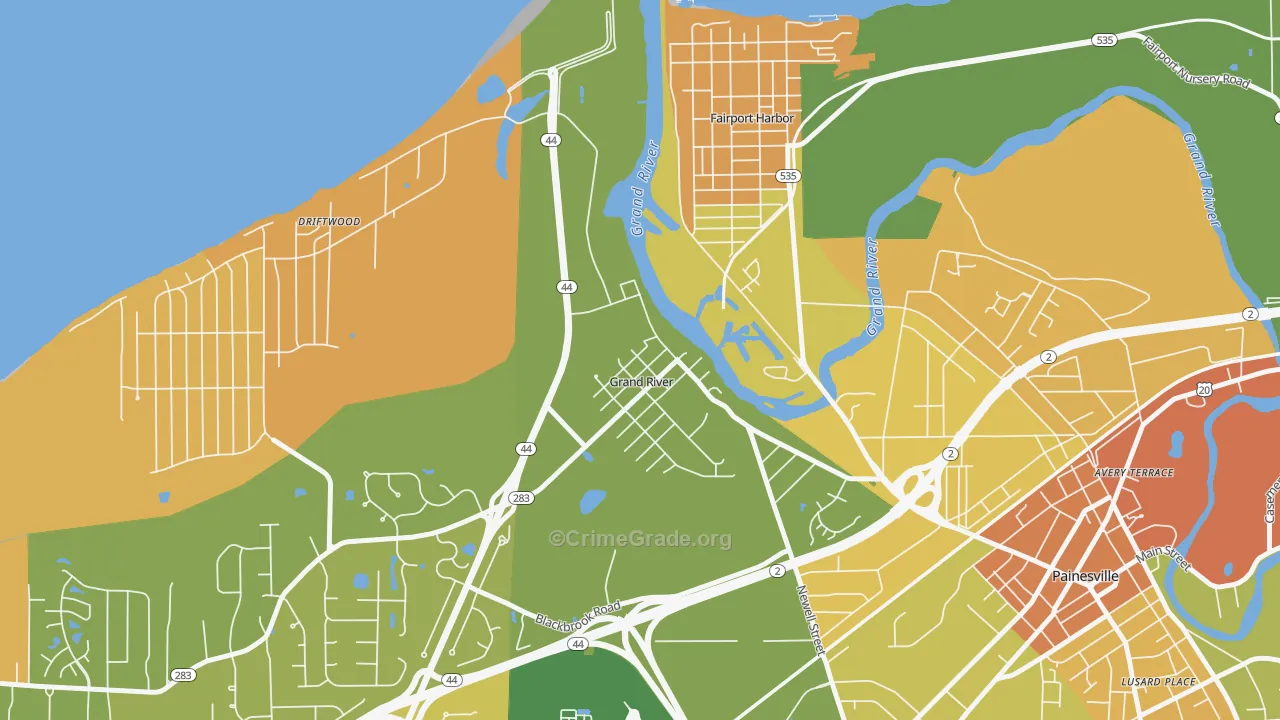 Grand River, OH Map of Vandalism Rates