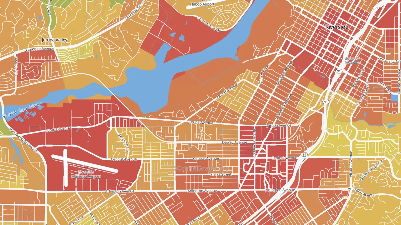 Grand, Riverside, CA Map of Vandalism Rates