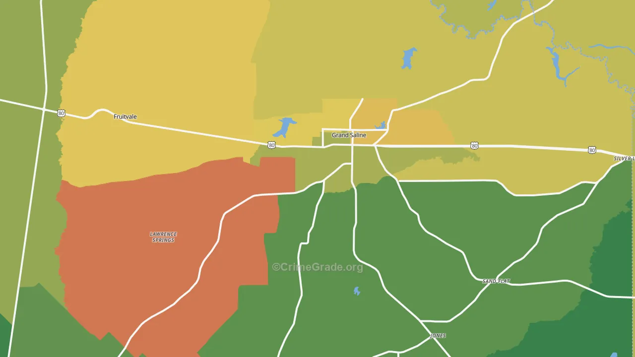 Grand Saline, TX Map of Vandalism Rates