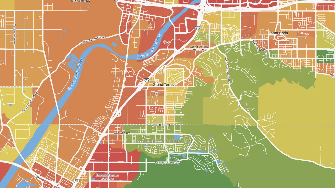 Grand Terrace, CA Map of Vandalism Rates