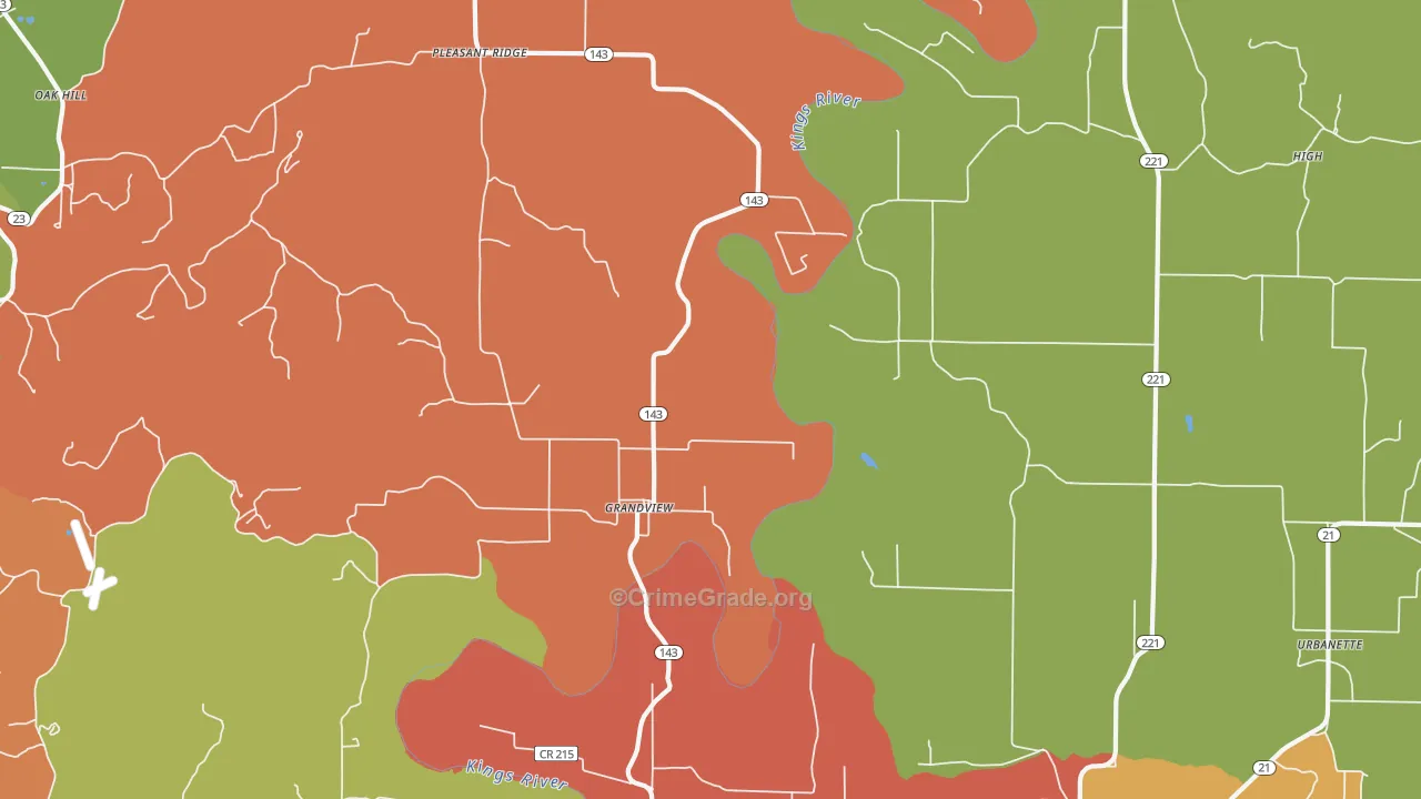 Grandview, AR Map of Vandalism Rates