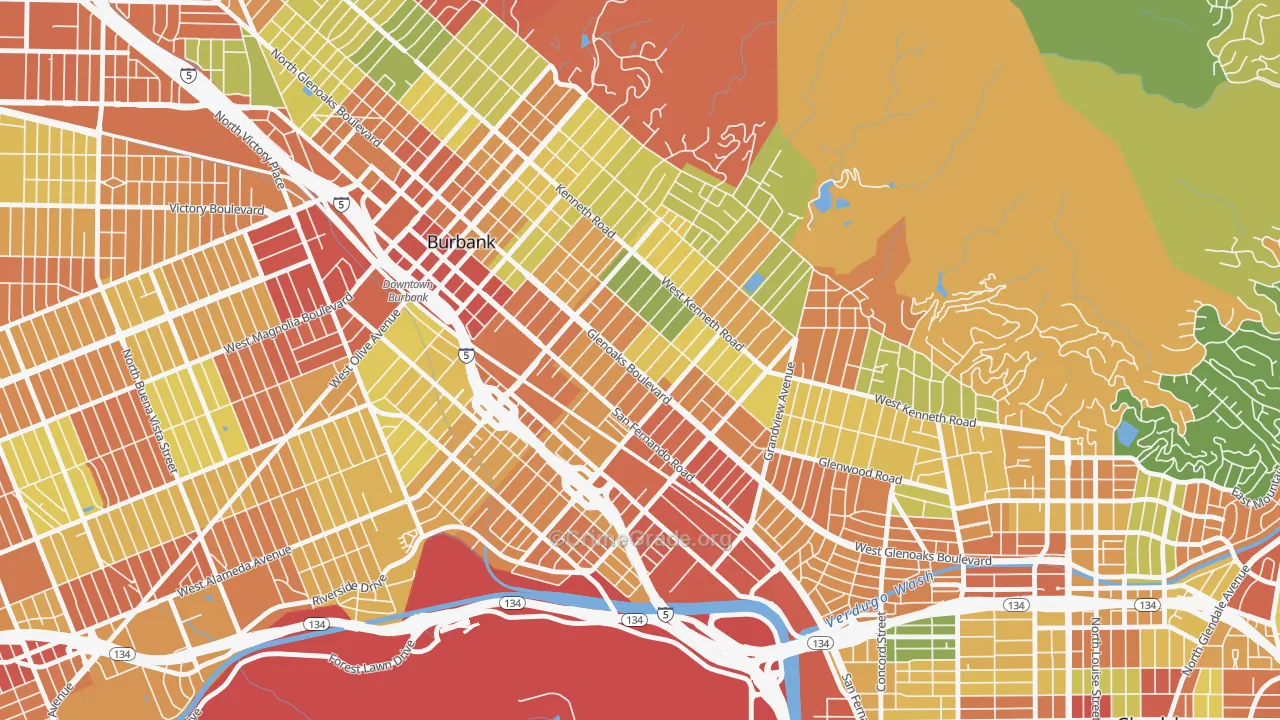 Grandview, Glendale, CA Map of Vandalism Rates