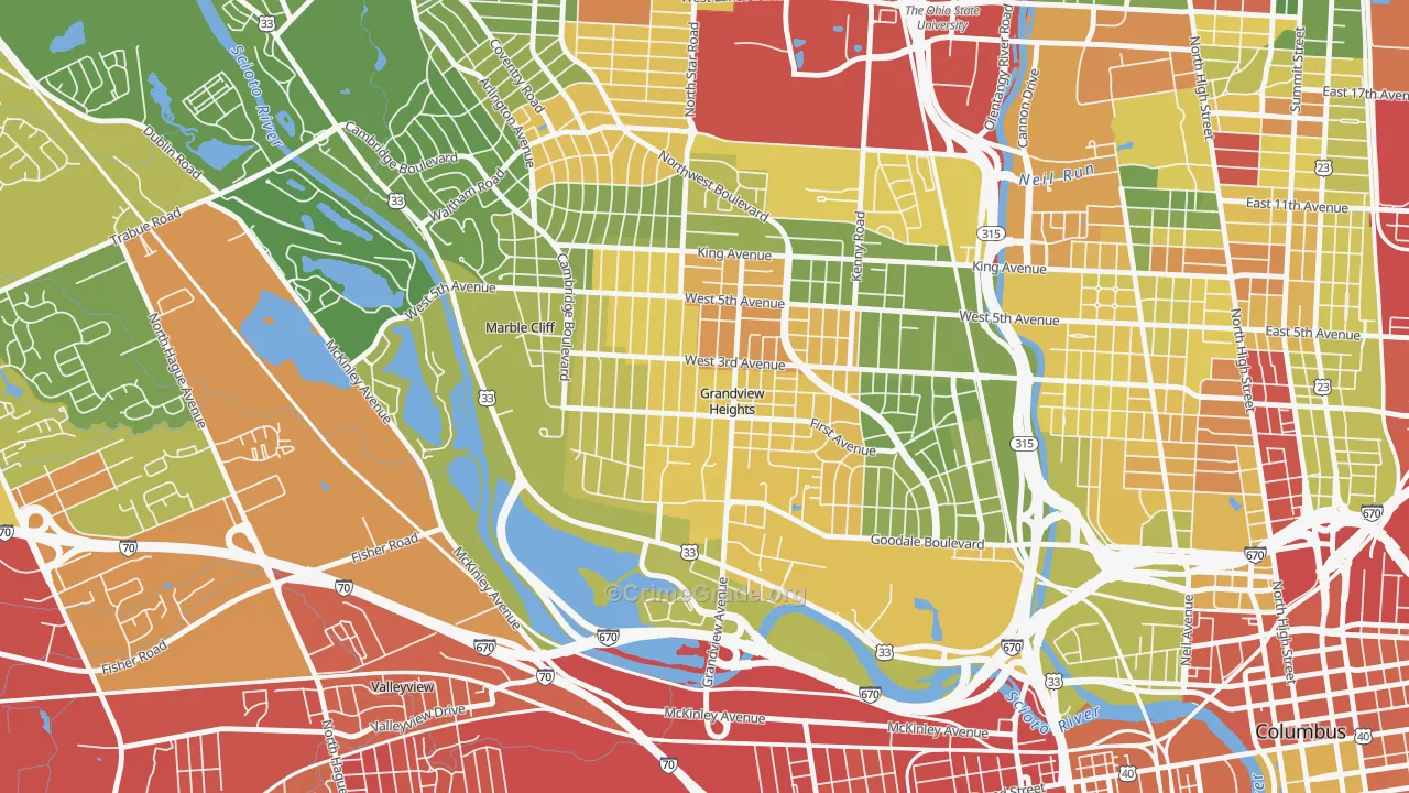 Grandview Heights, OH Map of Vandalism Rates