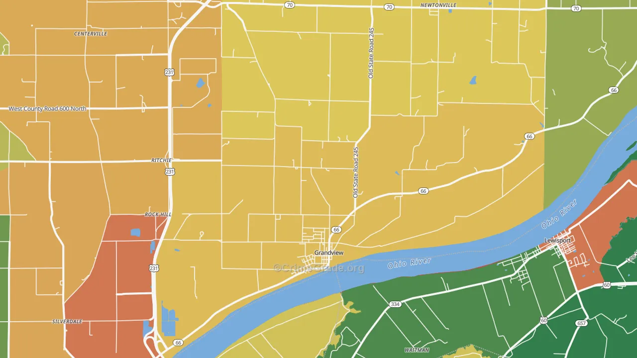 Grandview, IN Map of Vandalism Rates