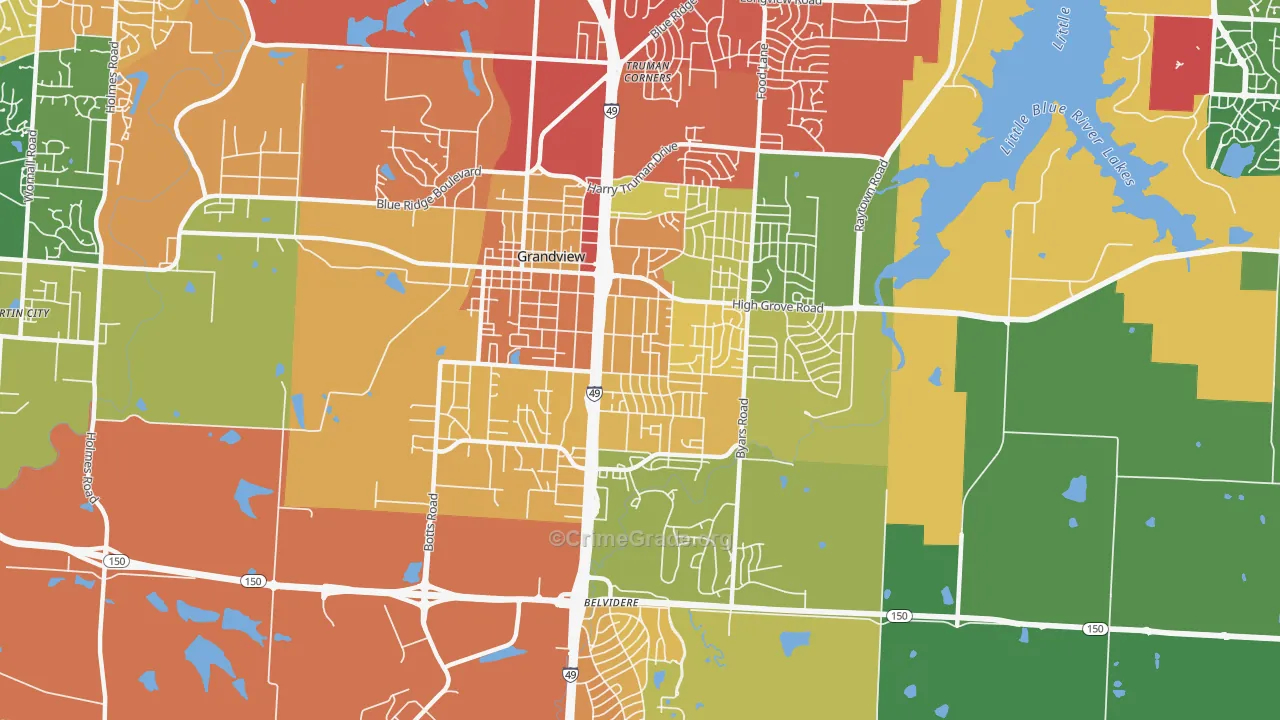 Grandview, MO Map of Vandalism Rates