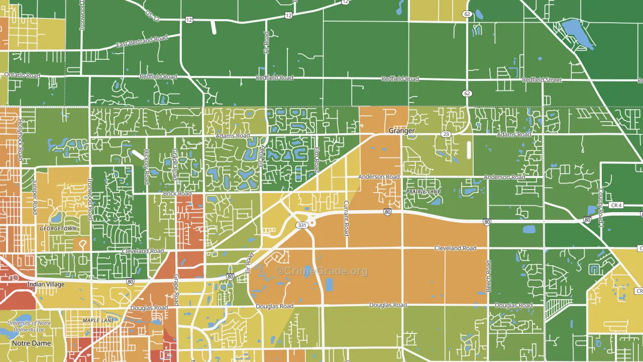 Granger, IN Map of Vandalism Rates