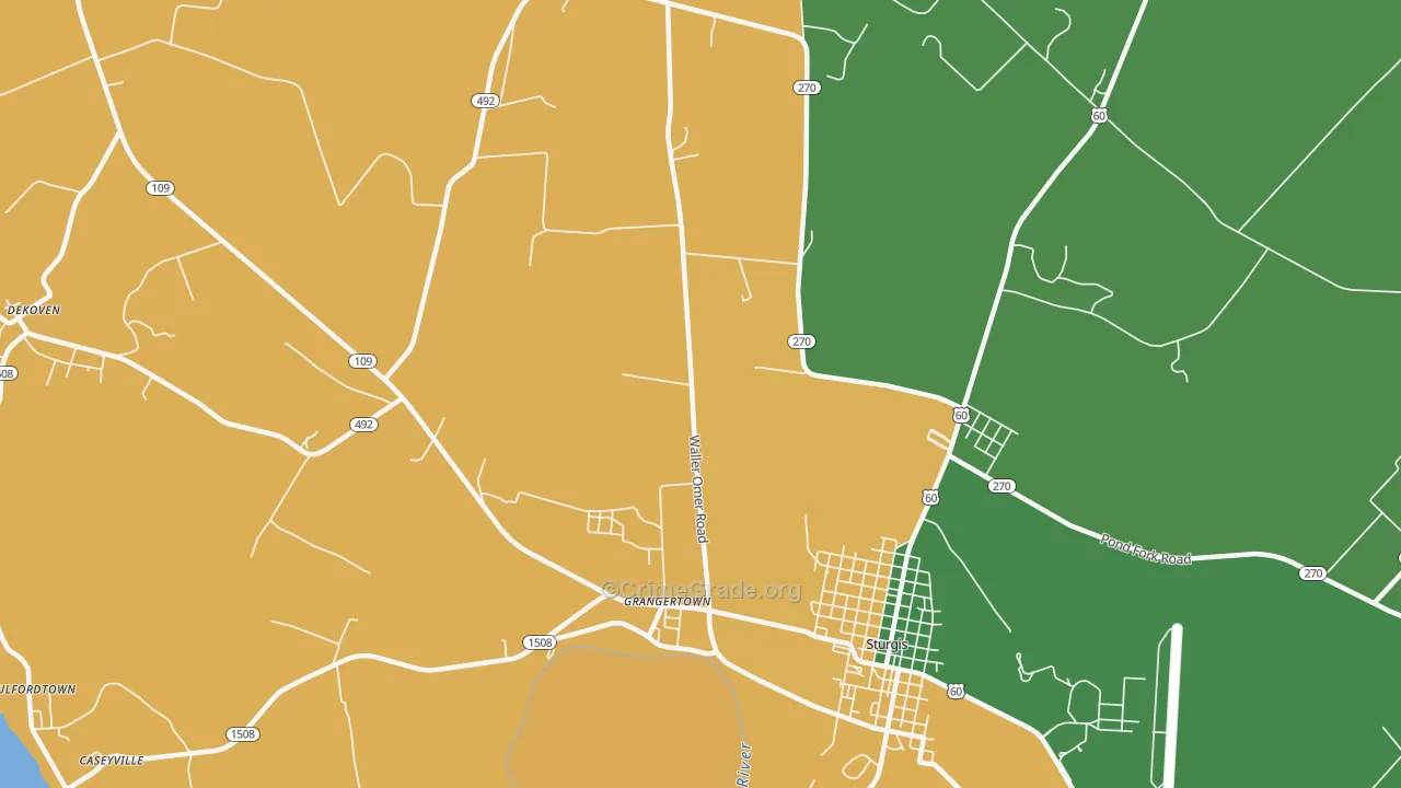 Grangertown, KY Map of Vandalism Rates