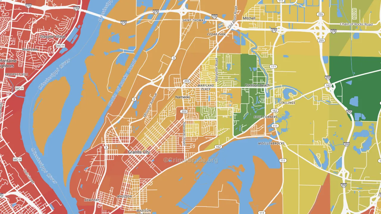 Granite City, IL Map of Vandalism Rates