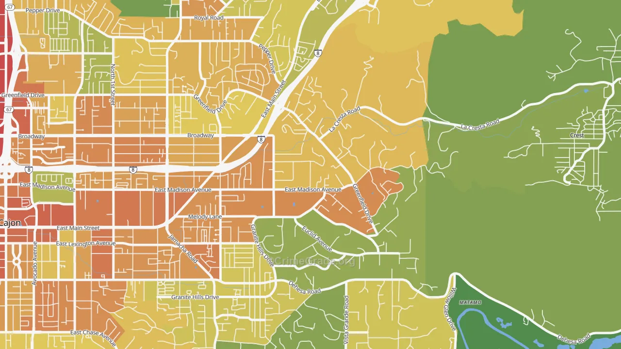 Granite Hills, El Cajon, CA Map of Vandalism Rates