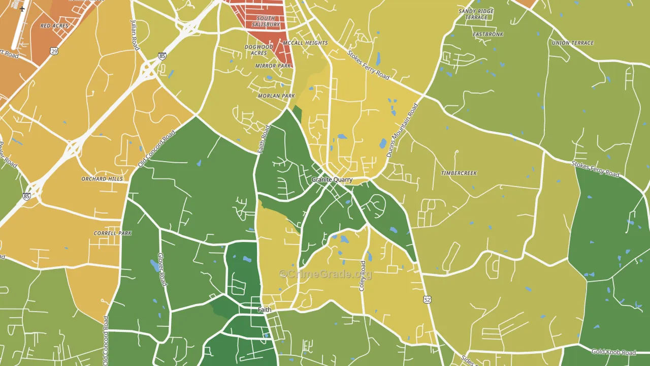 Granite Quarry, NC Map of Vandalism Rates