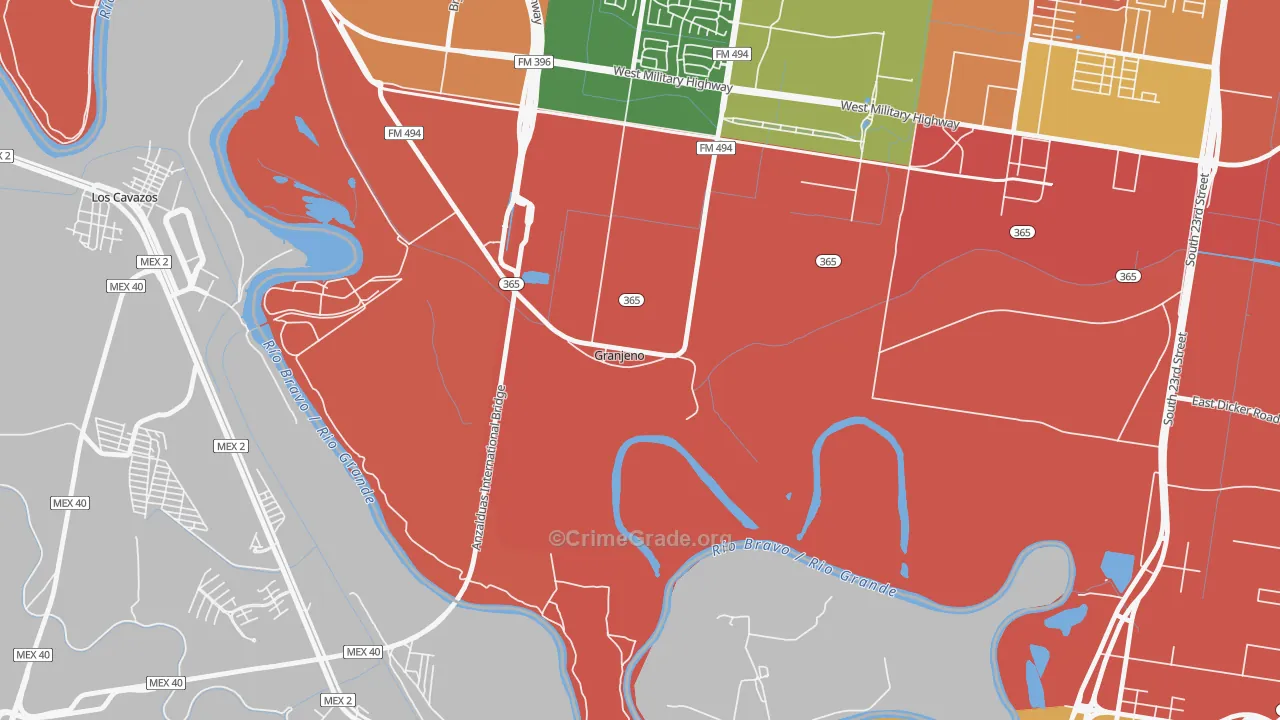 Granjeno, TX Map of Vandalism Rates