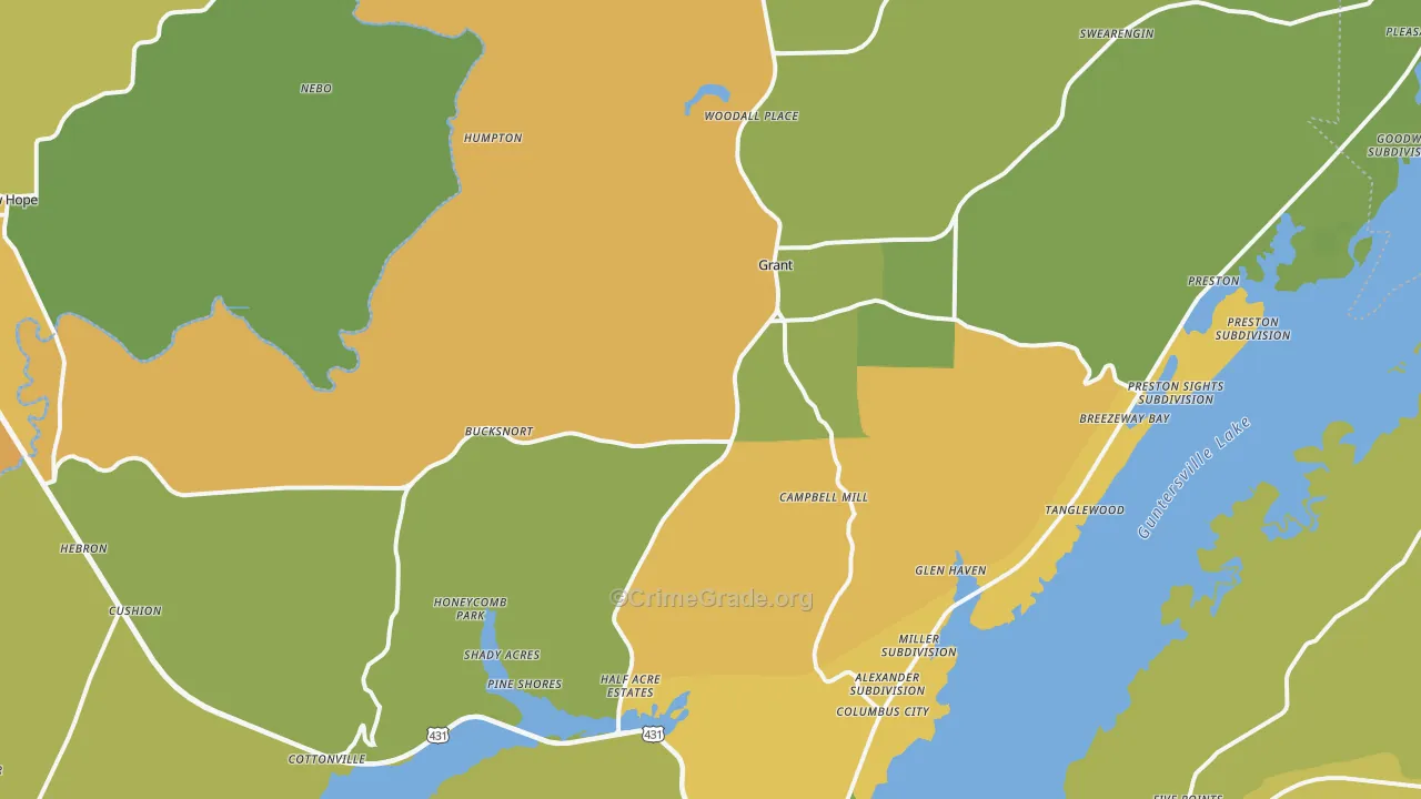 Grant, AL Map of Vandalism Rates