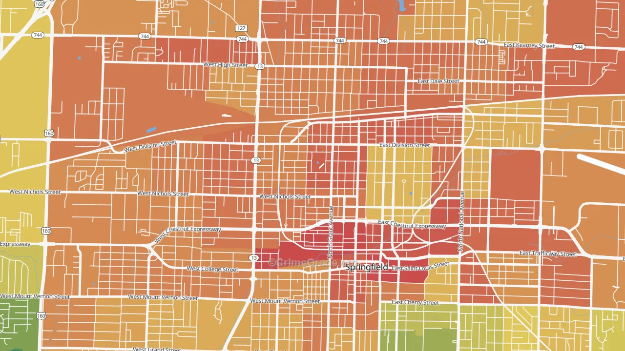 Grant Beach, Springfield, MO Map of Vandalism Rates