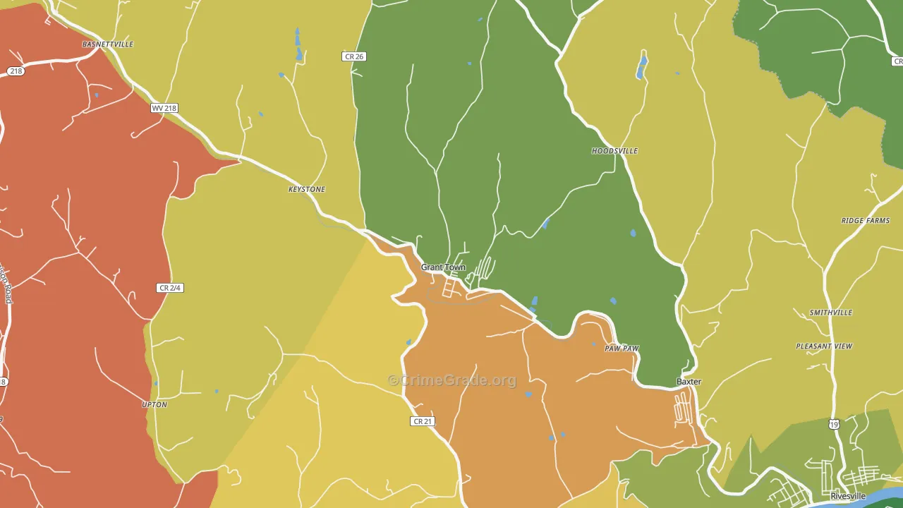 Grant Town, WV Map of Vandalism Rates