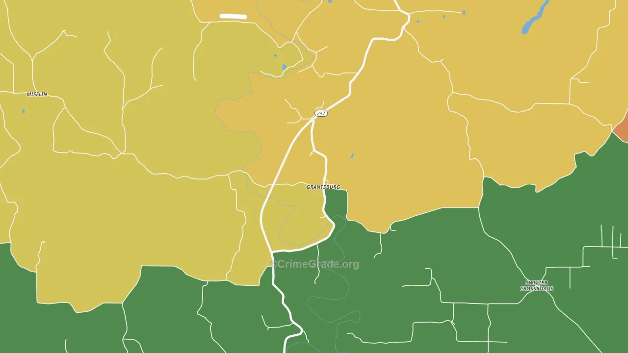 Grantsburg, IN Map of Vandalism Rates