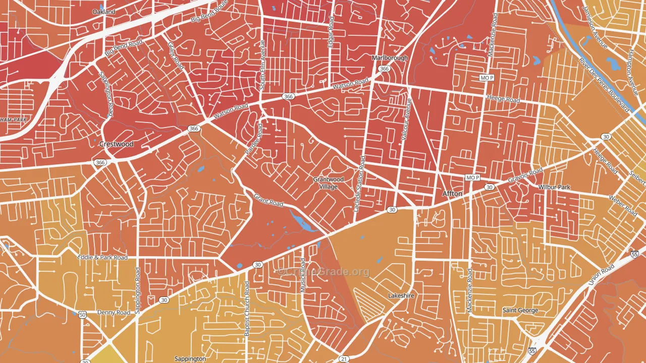 Grantwood Village, MO Map of Vandalism Rates