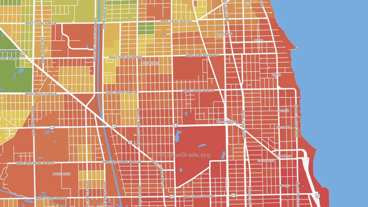 Granville Gardens, Chicago, IL Map of Vandalism Rates