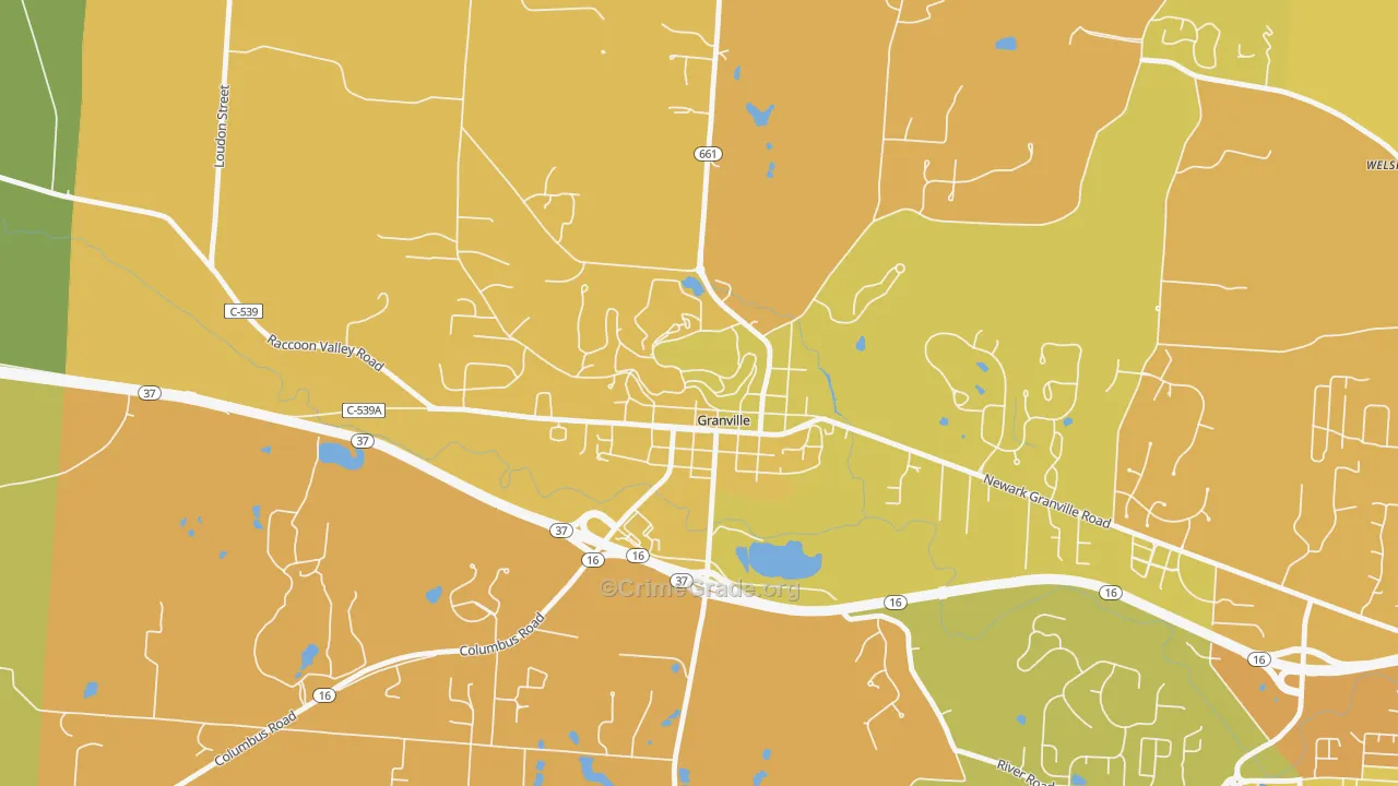 Granville Historic District, Granville, OH Map of Vandalism Rates