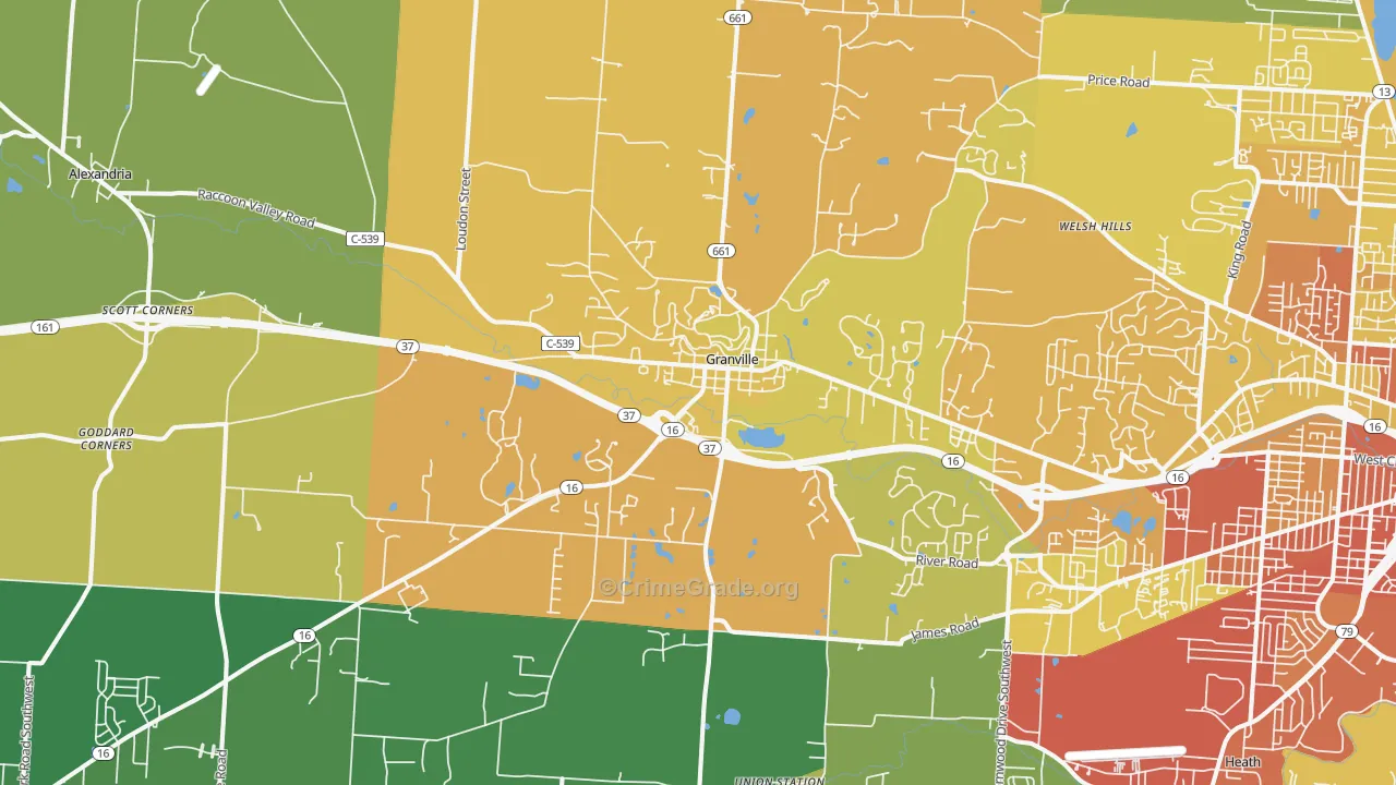 Granville, OH Map of Vandalism Rates