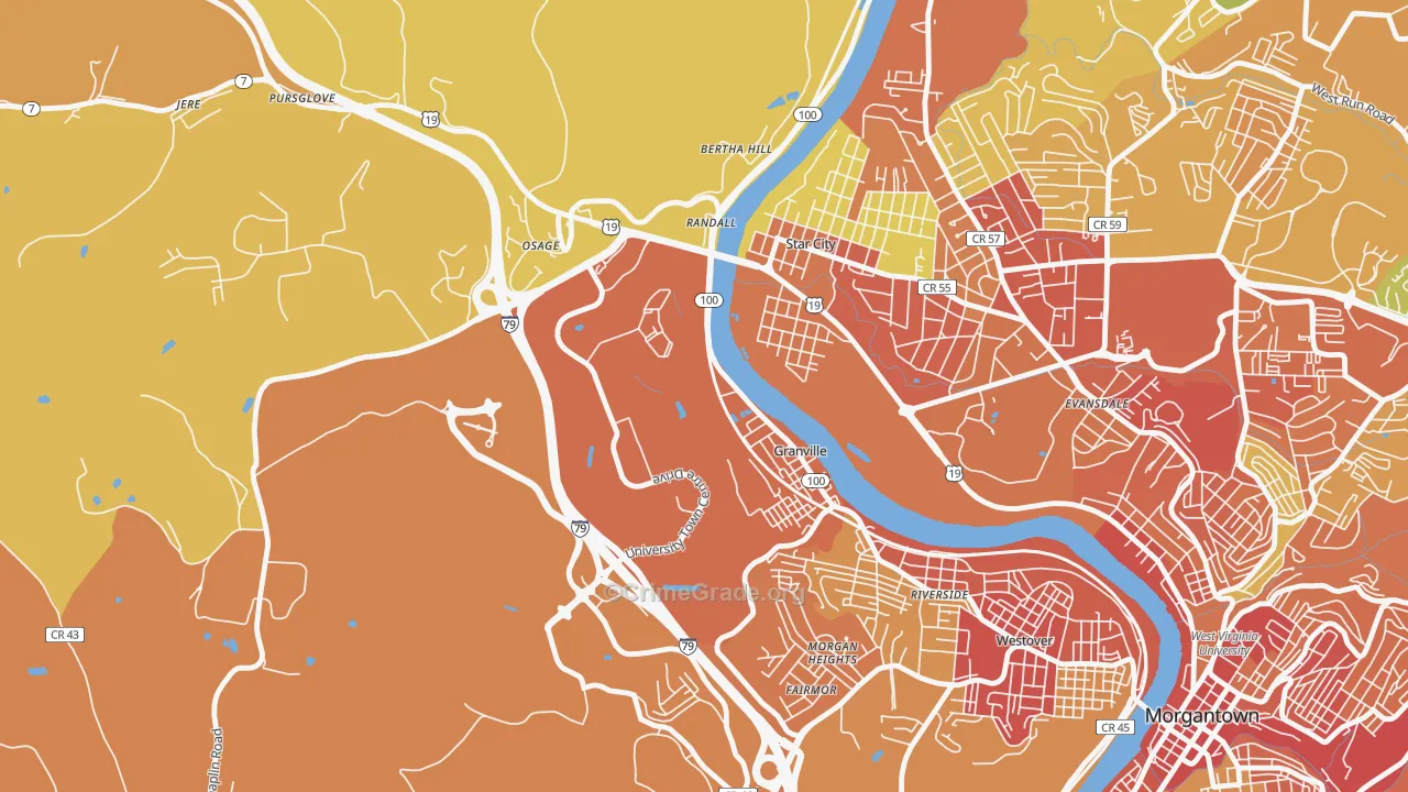 Granville, WV Map of Vandalism Rates