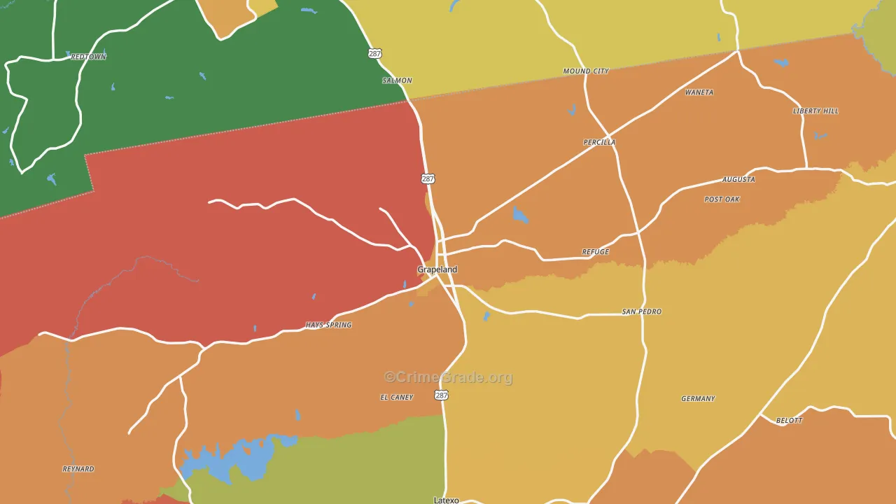 Grapeland, TX Map of Vandalism Rates