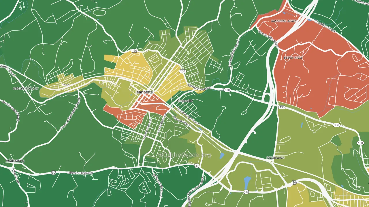 Grapeville, PA Map of Vandalism Rates