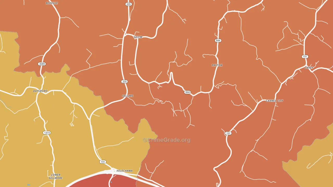 Grassy Creek, KY Map of Vandalism Rates