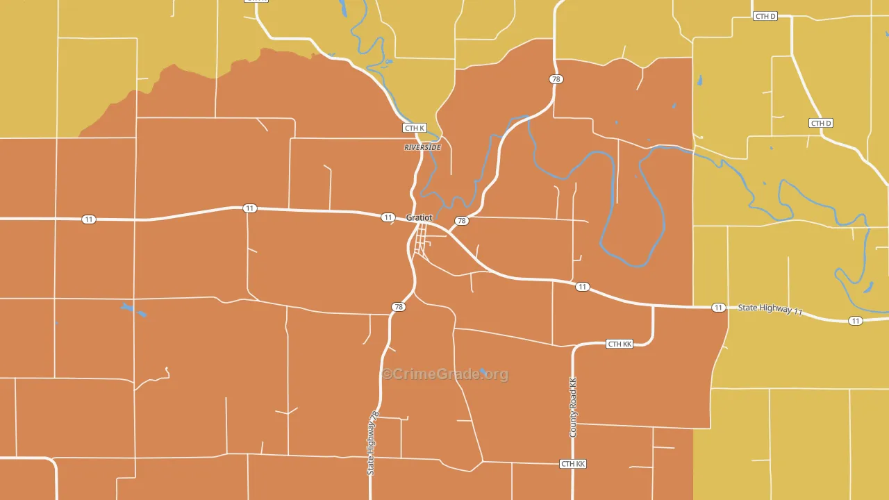 Gratiot, WI Map of Vandalism Rates