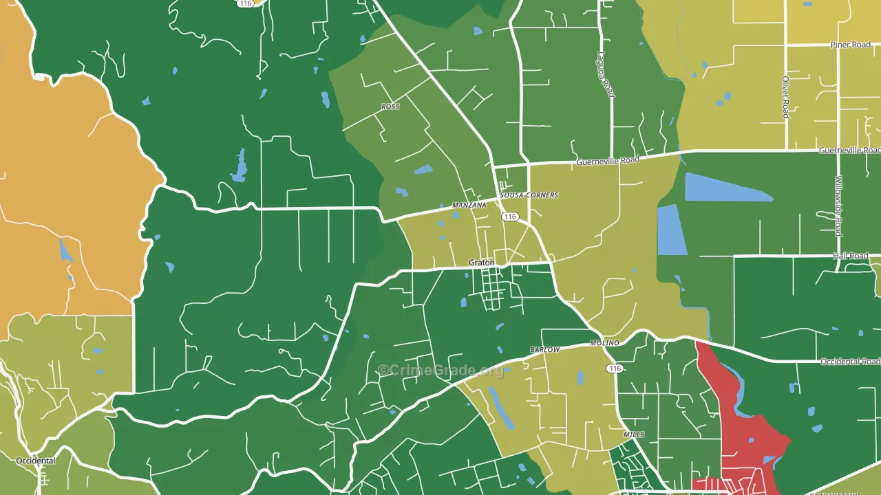 Graton, CA Map of Vandalism Rates