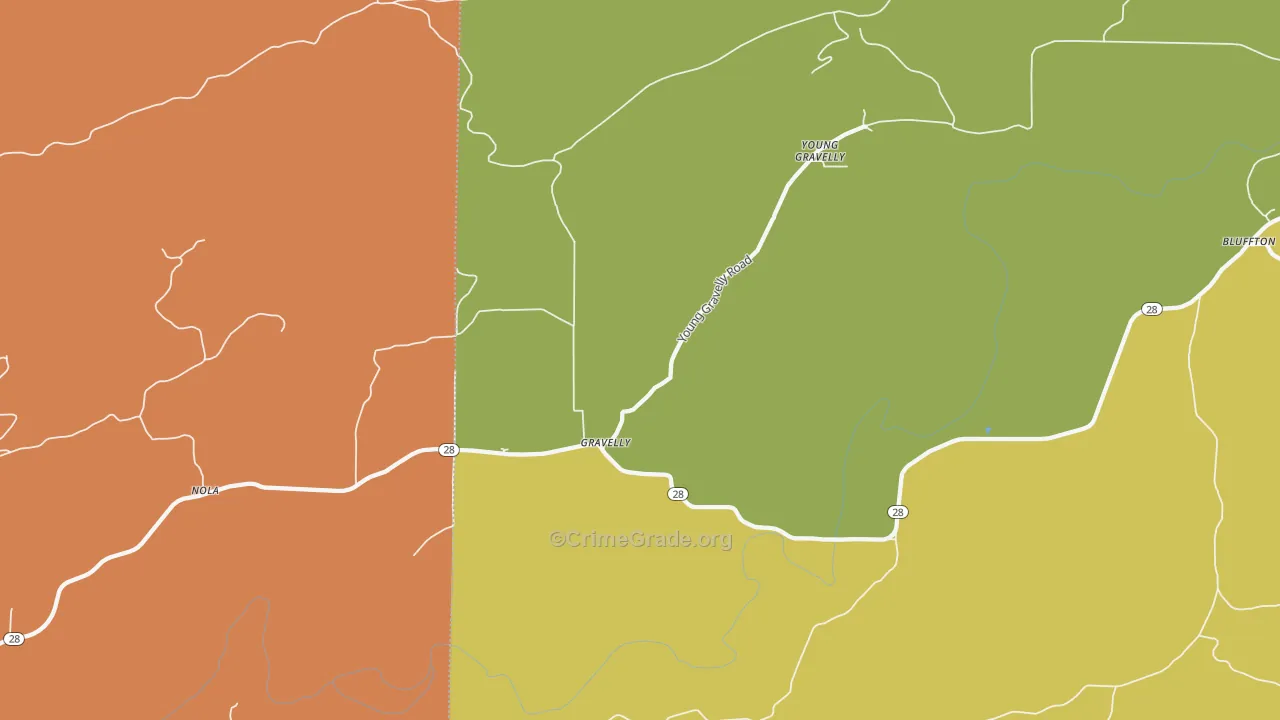 Gravelly, AR Map of Vandalism Rates