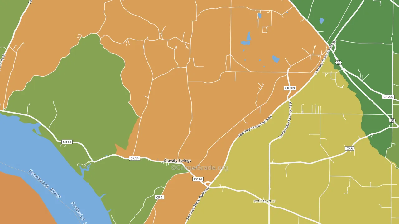 Gravelly Springs, AL Map of Vandalism Rates