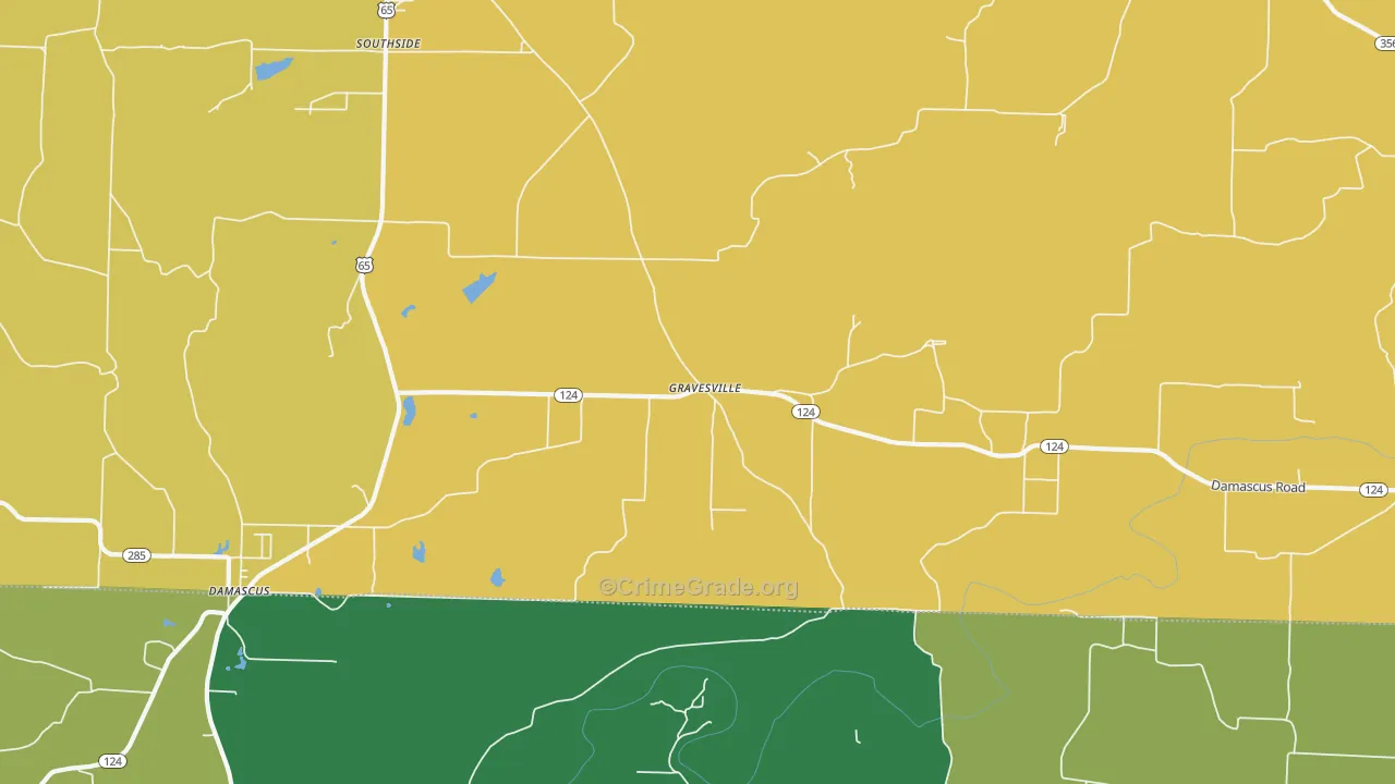 Gravesville, AR Map of Vandalism Rates