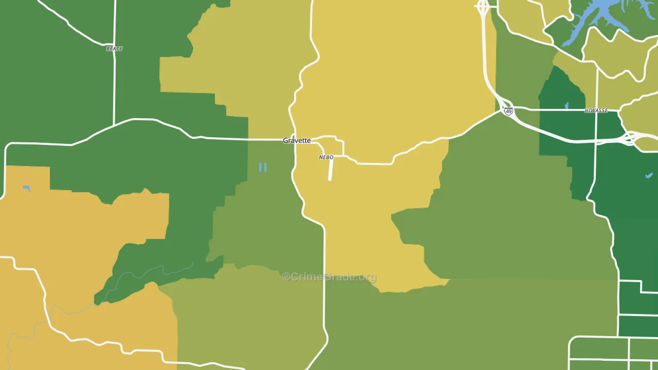 Gravette, AR Map of Vandalism Rates