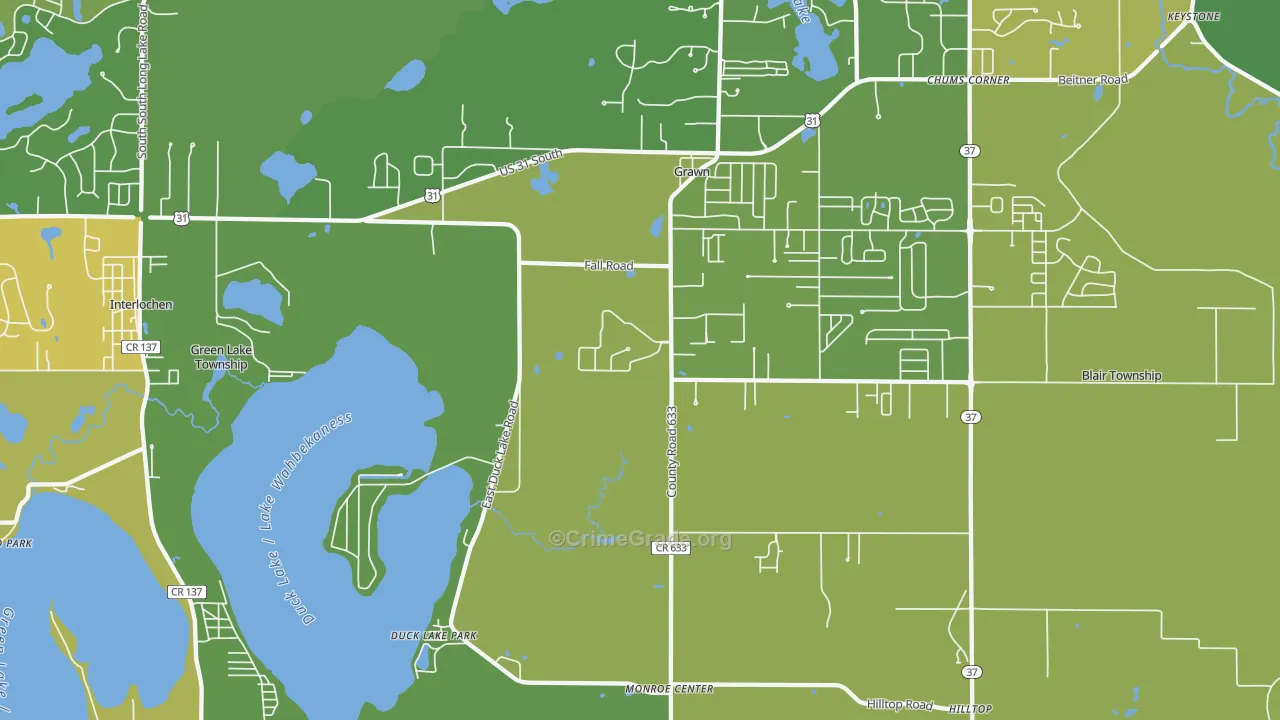 Grawn, MI Map of Vandalism Rates