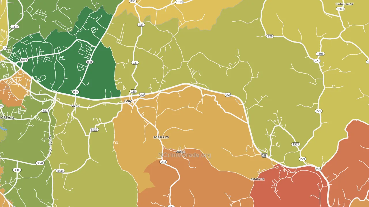 Gray, KY Map of Vandalism Rates