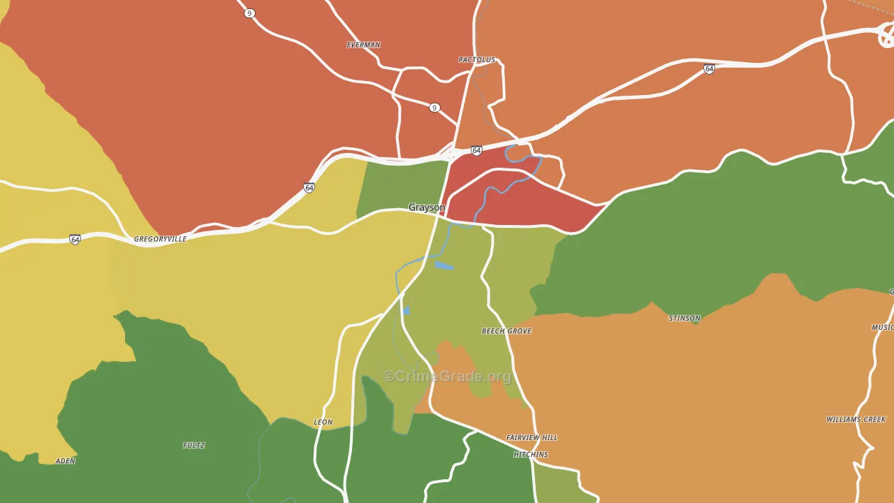 Grayson, KY Map of Vandalism Rates