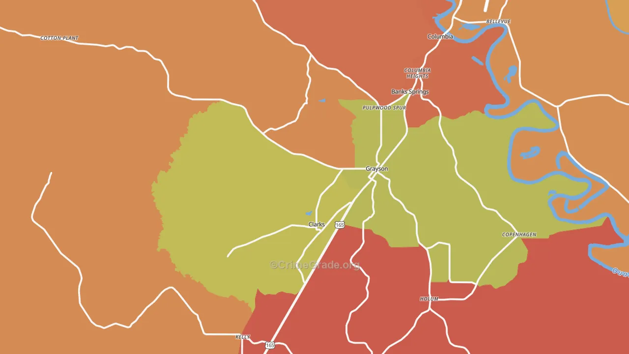 Grayson, LA Map of Vandalism Rates