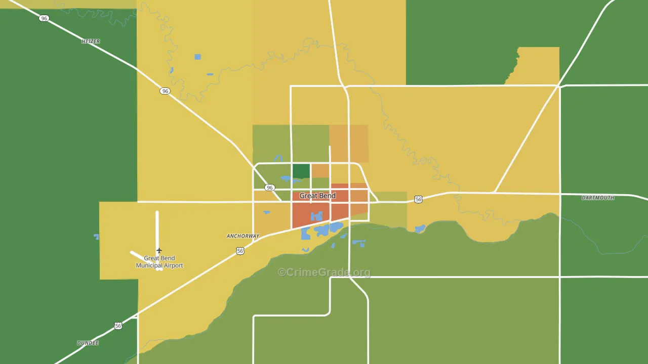Great Bend, KS Map of Vandalism Rates