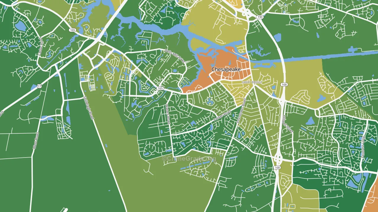Great Bridge, Chesapeake, VA Map of Vandalism Rates