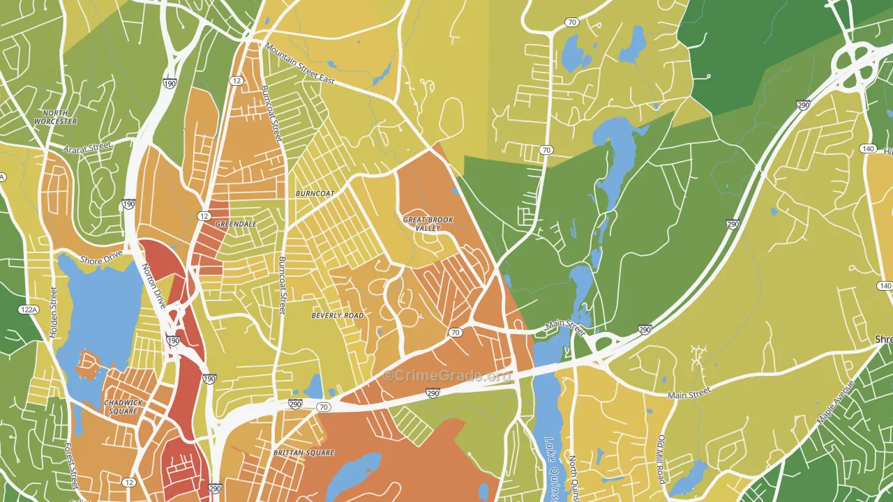 Great Brook Valley, Worcester, MA Map of Vandalism Rates