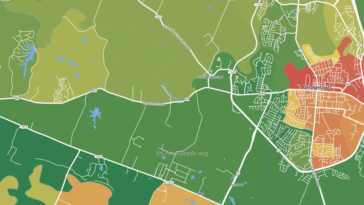 Great Crossing, KY Map of Vandalism Rates