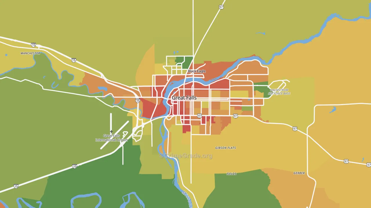 Great Falls, MT Map of Vandalism Rates